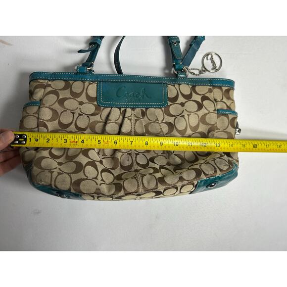 Coach Signature Pleated East West Gallery Shoulder Bag, Green and Tan - Picture 4 of 16